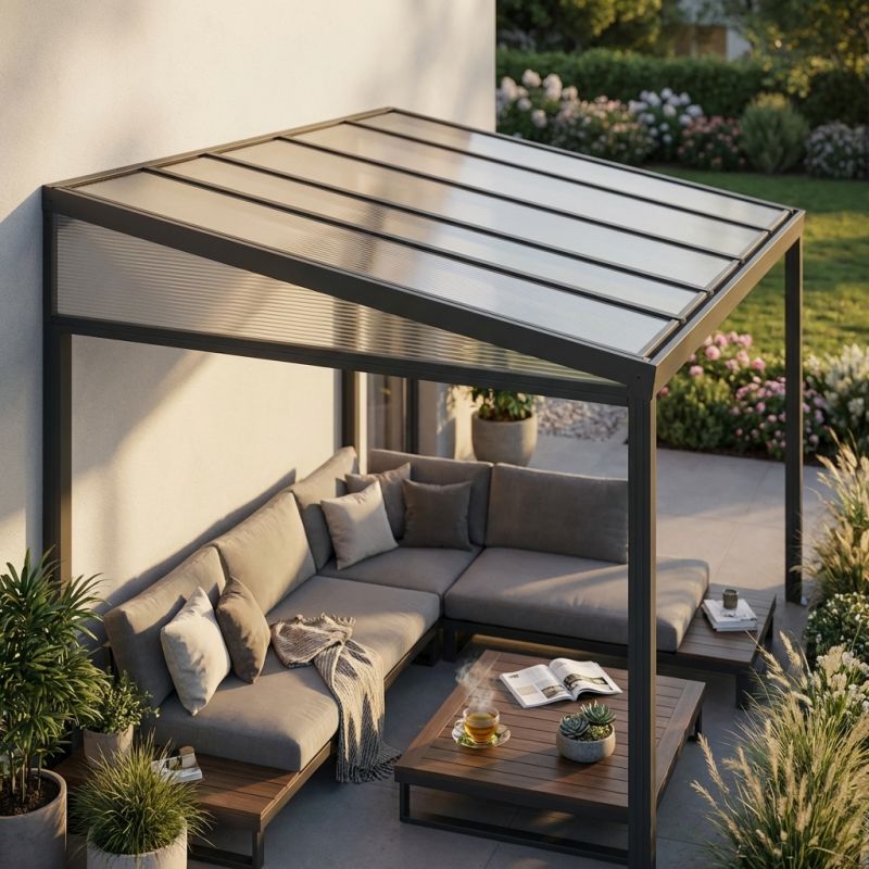 Veranda addossata con copertura in policarbonato