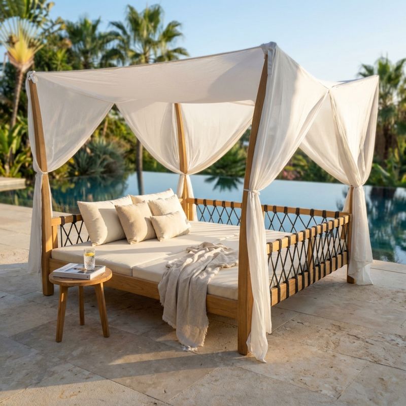 LEVANTE - gazebo letto in teak con cuscini