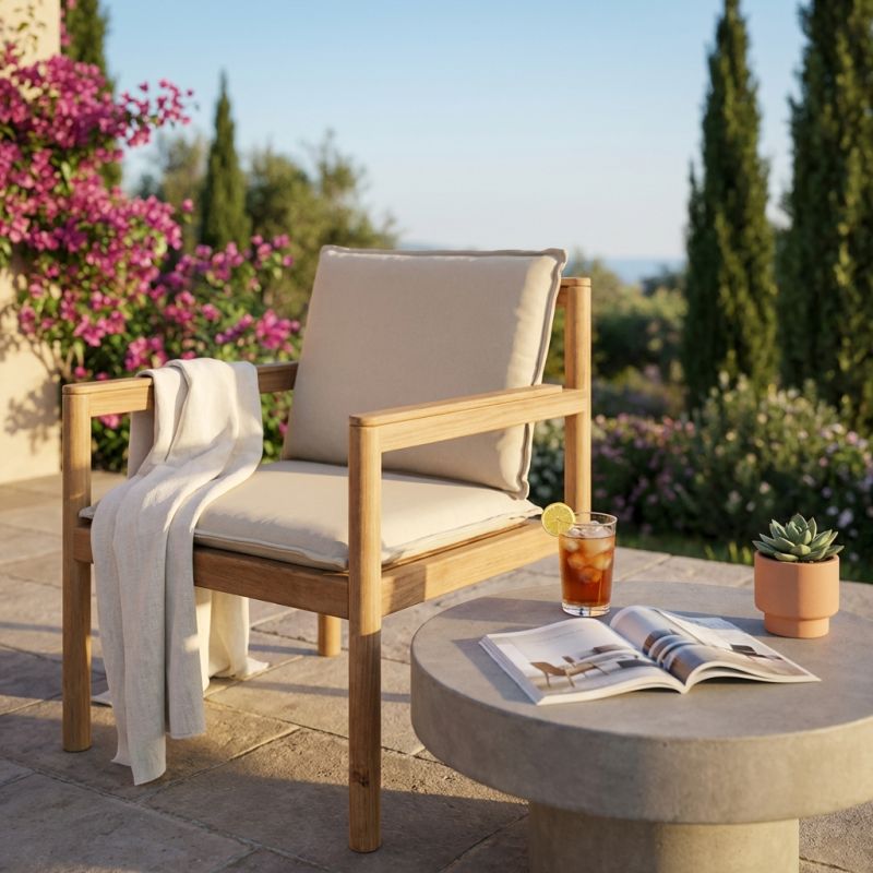 FATU - poltrona impilabile in teak e wicker