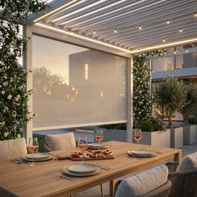  - laterale zanzariera in textilene apertura manuale per pergola 4 m