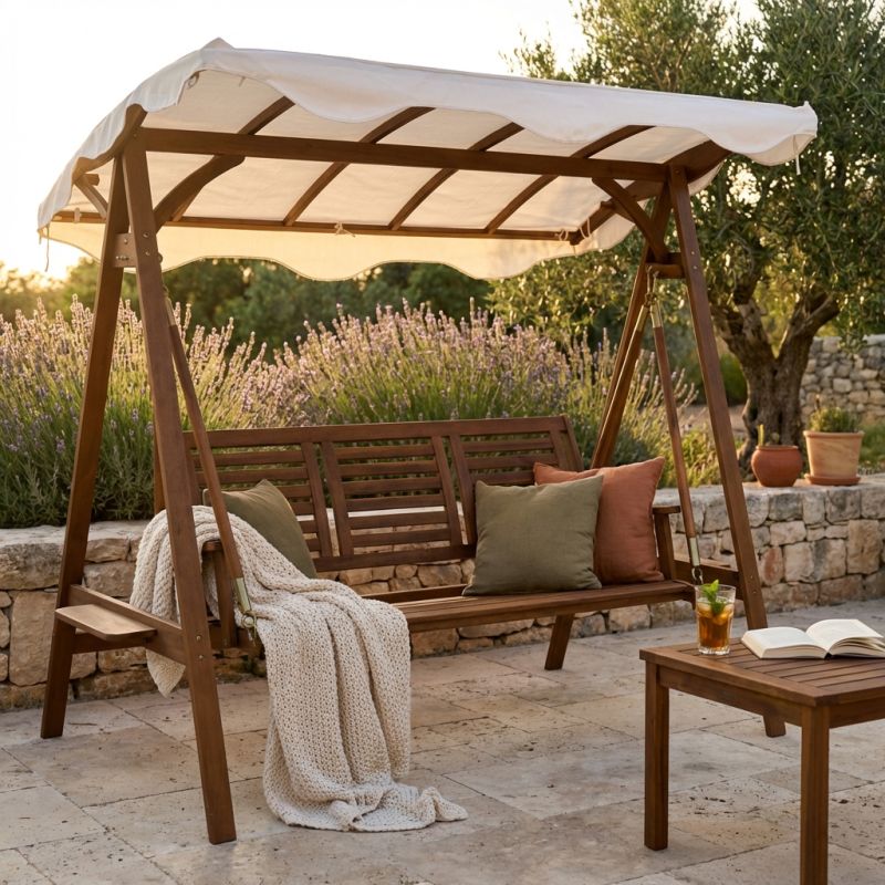 ADAMAS - dondolo da giardino in legno massiccio di acacia 3 posti
