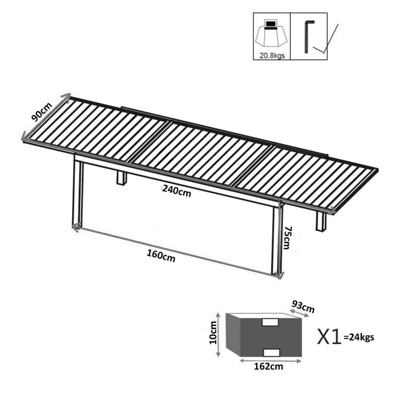DEXTER - tavolo da giardino allungabile in alluminio da 160 x 90 cm
