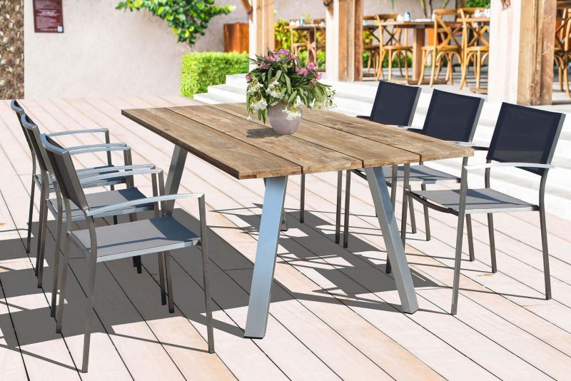 SALTUS - tavolo da giardino in alluminio e teak riciclato