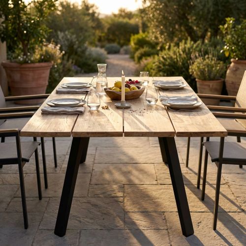 SALTUS - tavolo da giardino in alluminio e teak riciclato