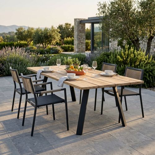 SALTUS - tavolo da giardino in alluminio e teak riciclato