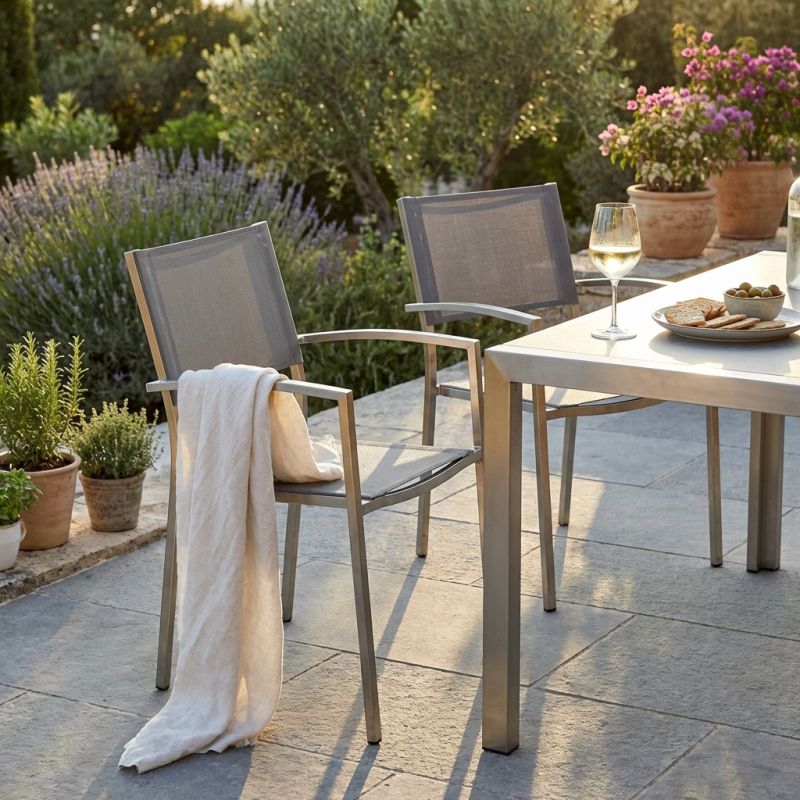 FLORENTIA - poltrona da giardino in acciao inox e textilene impilabile