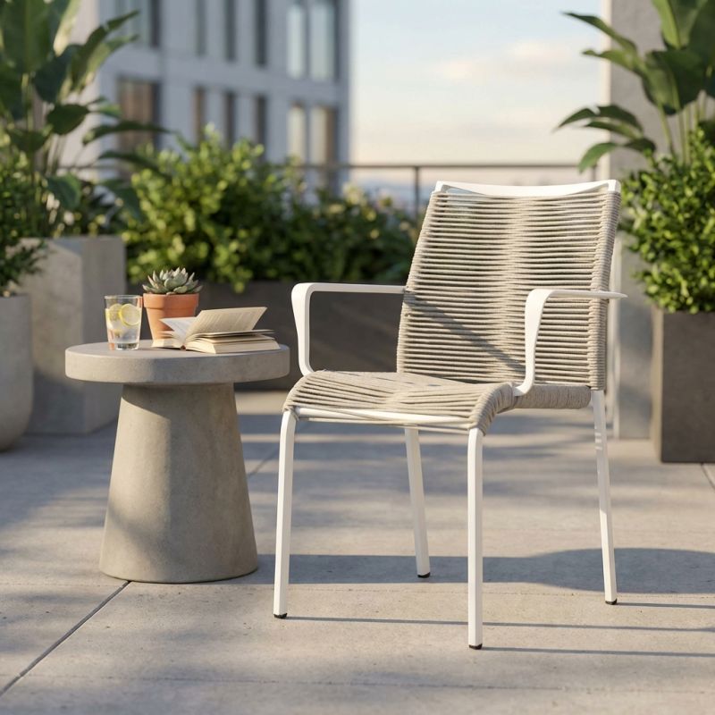 ABEONA - poltrona da giardino in alluminio e corda impilabile