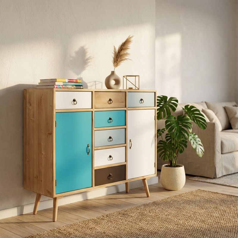 ADELINE - mobiletto 2 ante e 7 cassetti in mdf multicolor
