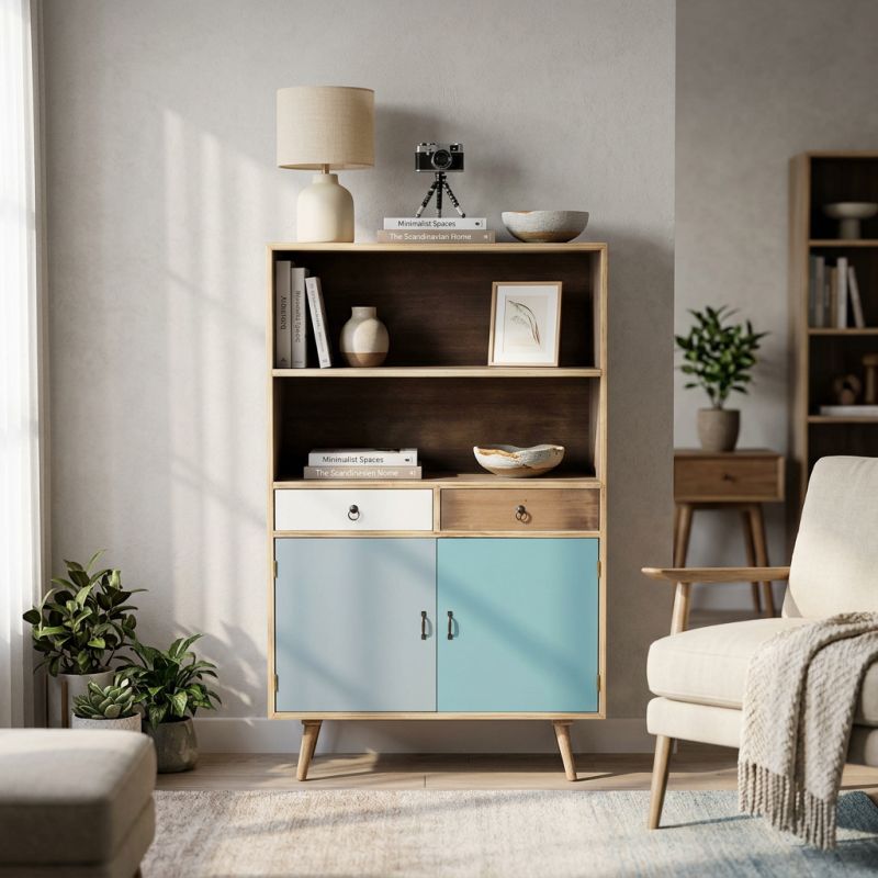 ADELINE - mobiletto 2 ripiani 2 ante e 2 cassetti in mdf multicolor