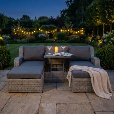 GRANDIS - divano da giardino con 2 pouf completo di cuscino intreccio in rattan sintetico