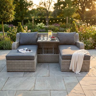 GRANDIS - divano da giardino con 2 pouf completo di cuscino intreccio in rattan sintetico