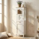 HEART - vetrina un cassetto 2 ante in legno di paulownia shabby chic