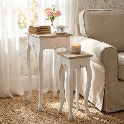 ROLAND - set 2 tavolini in legno di paulownia shabby chic