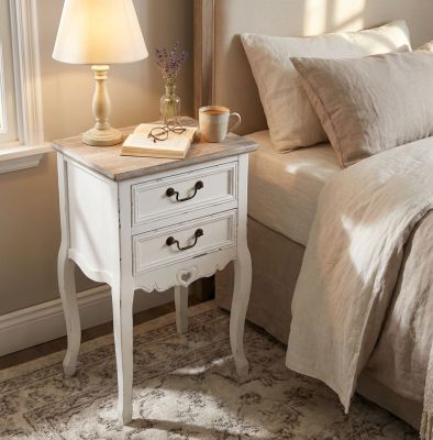 FLORIAN - mobiletto 2 cassetti in legno di paulownia shabby chic