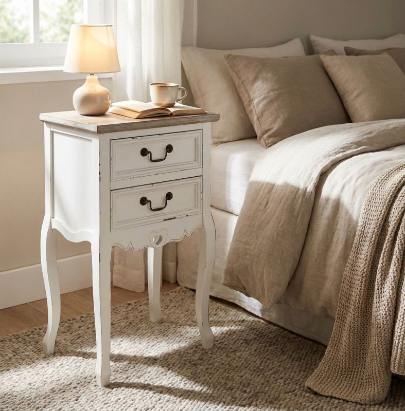 FLORIAN - mobiletto 2 cassetti in legno di paulownia shabby chic