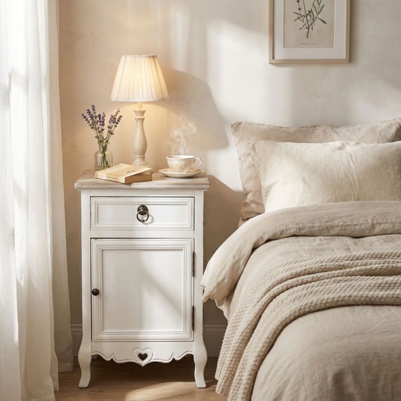 BERNADETTE - mobiletto 1 cassetto 1 anta in legno di paulownia shabby chic