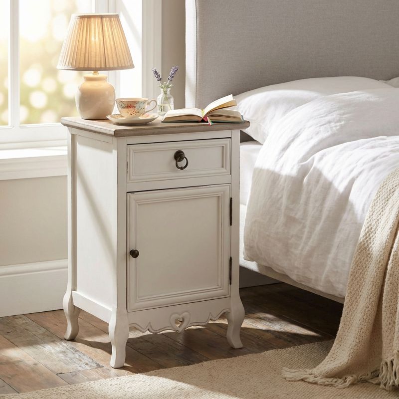 BERNADETTE - mobiletto 1 cassetto 1 anta in legno di paulownia shabby chic