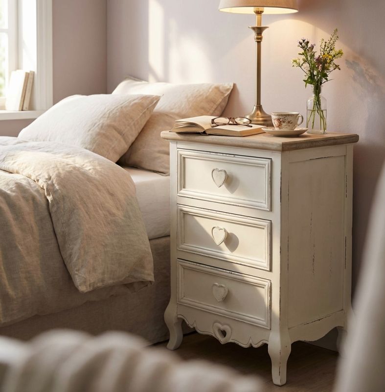 BRIGITTE - mobiletto 3 cassetti in legno di paulownia shabby chic