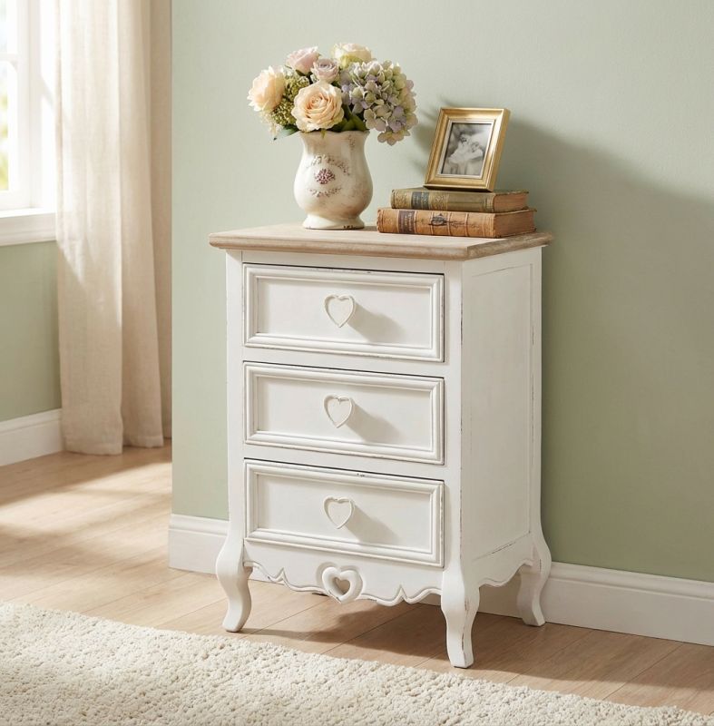 BRIGITTE - mobiletto 3 cassetti in legno di paulownia shabby chic