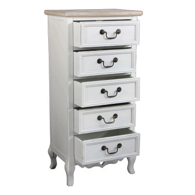 CARINE - cassettiera 5 cassetti in legno di paulownia shabby chic