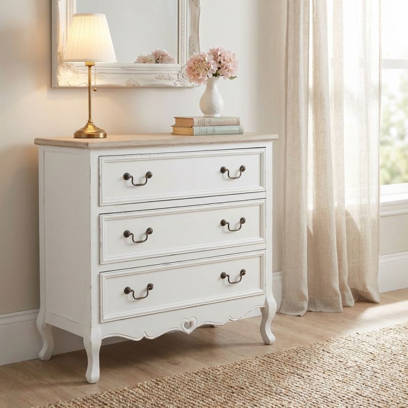CAROLINE - cassettiera 3 cassetti in legno di paulownia shabby chic