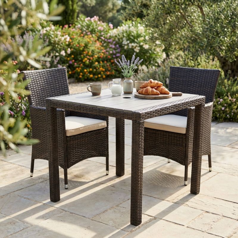 MYKONOS - tavolo da giardino in alluminio ricoperto di wicker