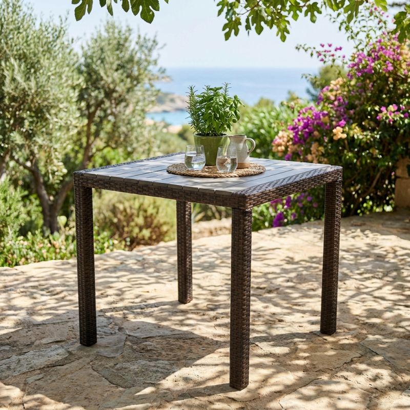 MYKONOS - tavolo da giardino in alluminio ricoperto di wicker