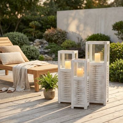 set di 3 lanterne in acciaio quadrate