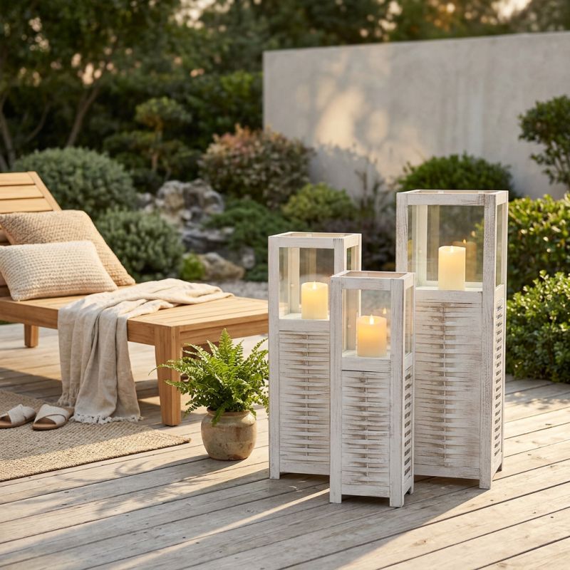 set di 3 lanterne in acciaio quadrate