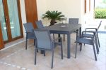JERRI - set tavolo in alluminio cm 135/270 x 90 x 75 h con 6 poltrone Lotus