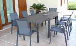 JERRI - set tavolo in alluminio cm 135/270 x 90 x 75 h con 8 poltrone Lotus
