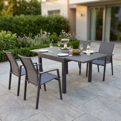 JERRI - set tavolo in alluminio cm 90/180 x 90 x 75 h con 4 poltrone Lotus