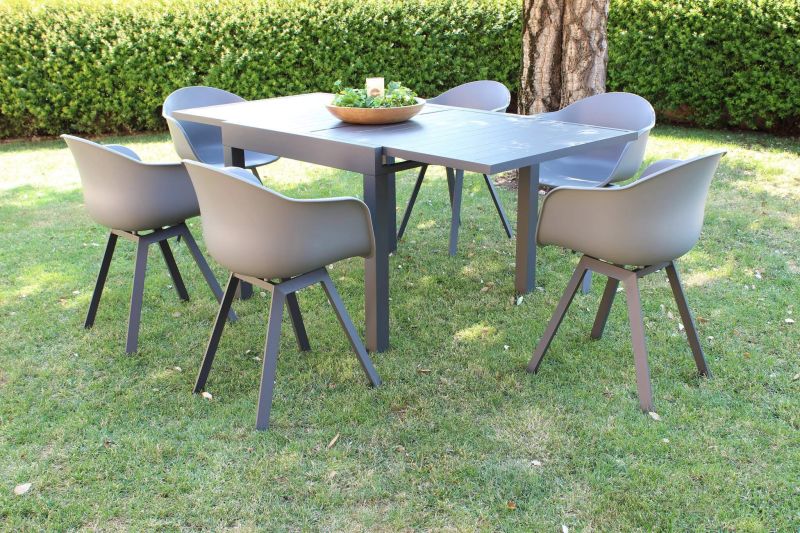 JERRI - set tavolo in alluminio cm 90/180 x 90 x 75 h con 6 poltrone Jessie