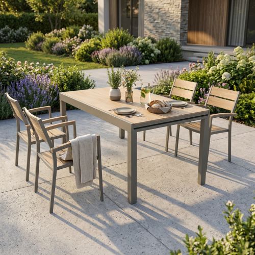 VIDUUS - set tavolo in alluminio e polywood cm 160/240 x 95 x 75 h con 4 poltrone Viduus