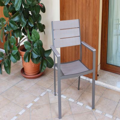 TRIUMPHUS - set tavolo in alluminio e polywood cm 180/240 x 100 x 73 h con 4 poltrone Xanthus
