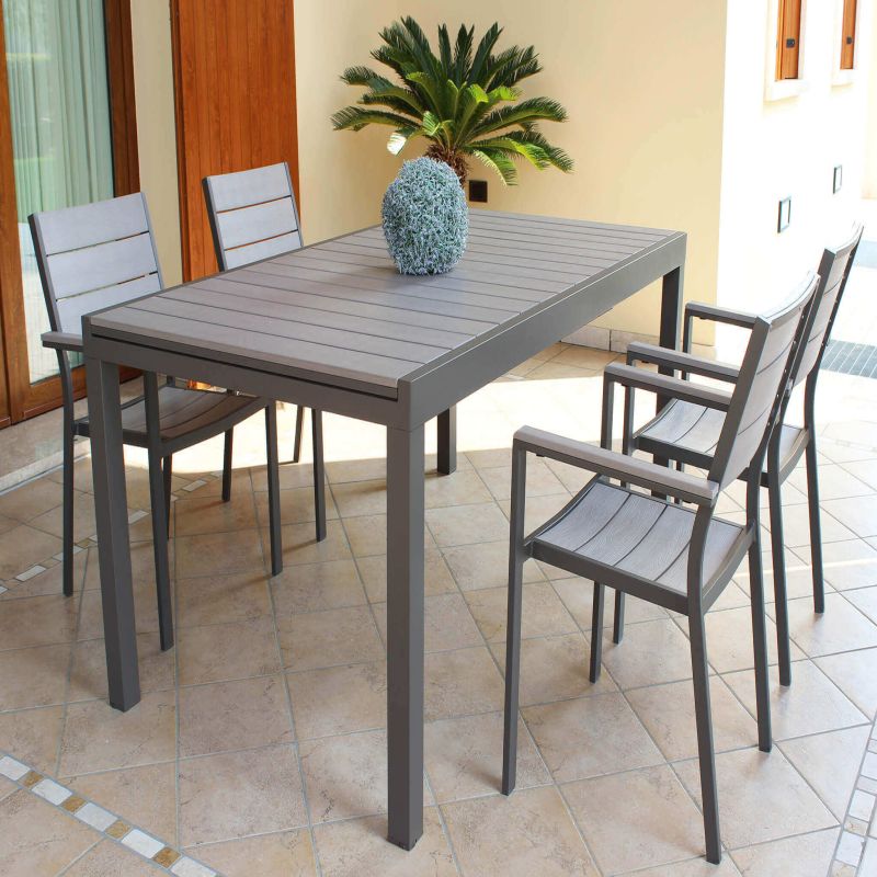TRIUMPHUS - set tavolo in alluminio e polywood cm 180/240 x 100 x 73 h con 4 poltrone Xanthus