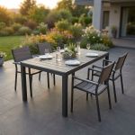 TRIUMPHUS - set tavolo in alluminio e polywood cm 180/240 x 100 x 73 h con 4 poltrone Xanthus