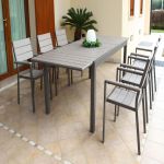 TRIUMPHUS - set tavolo in alluminio e polywood cm 180/240 x 100 x 73 h con 6 poltrone Xanthus