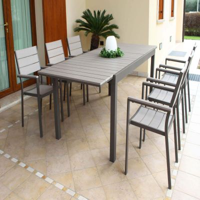 TRIUMPHUS - set tavolo in alluminio e polywood cm 180/240 x 100 x 73 h con 6 poltrone Xanthus