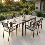 TRIUMPHUS - set tavolo in alluminio e polywood cm 180/240 x 100 x 73 h con 6 poltrone Xanthus
