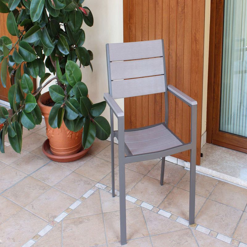 TRIUMPHUS - set tavolo in alluminio e polywood cm 180/240 x 100 x 73 h con 8 poltrone Xanthus