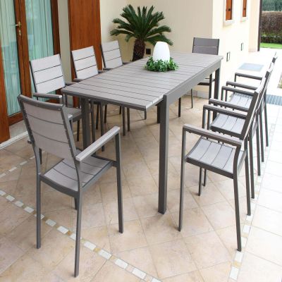 TRIUMPHUS - set tavolo in alluminio e polywood cm 180/240 x 100 x 73 h con 8 poltrone Xanthus