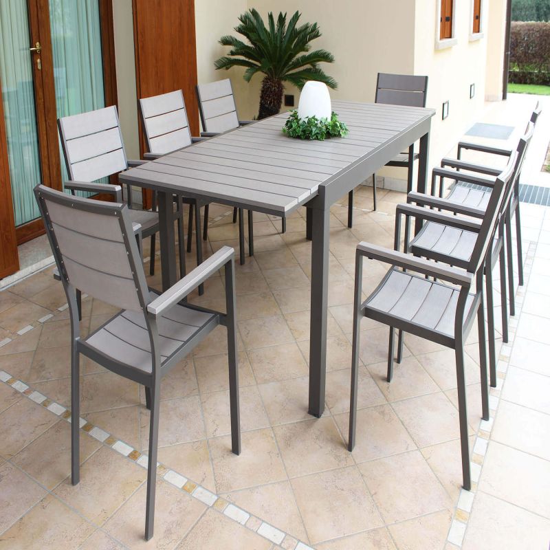 TRIUMPHUS - set tavolo in alluminio e polywood cm 180/240 x 100 x 73 h con 8 poltrone Xanthus
