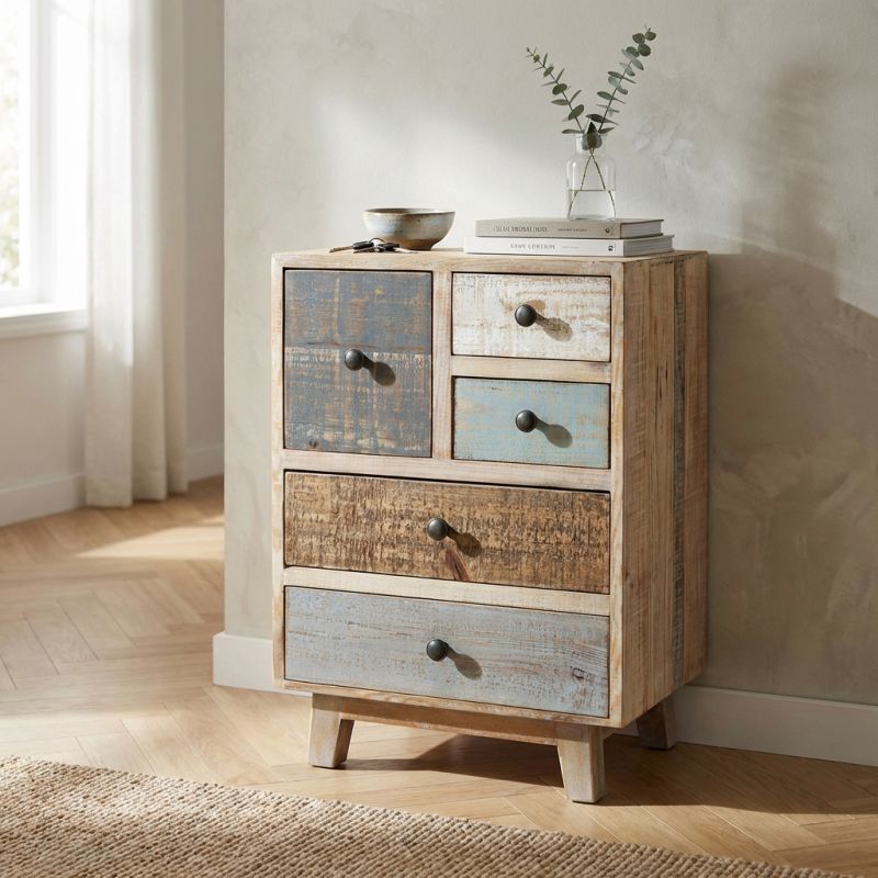 COLORWOOD - cassettiera cinque cassetti in legno colorato da 45 cm