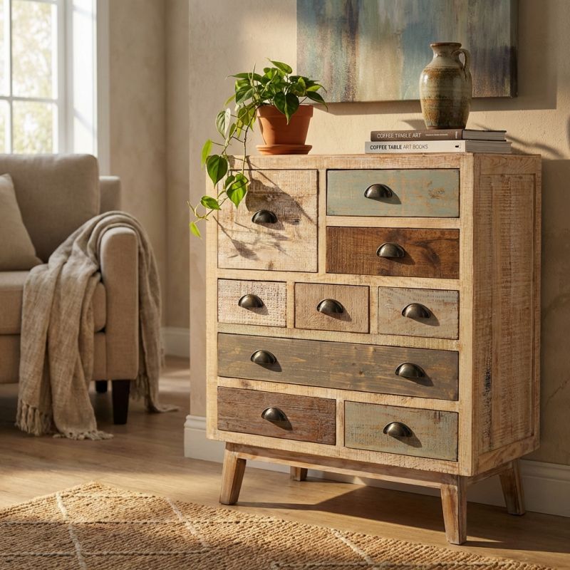 COLORWOOD - cassettiera nove cassetti in legno colorato da 80 cm