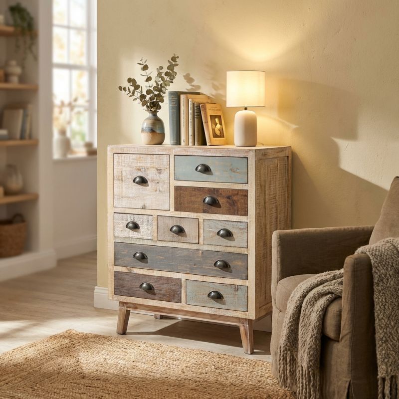 COLORWOOD - cassettiera nove cassetti in legno colorato da 80 cm