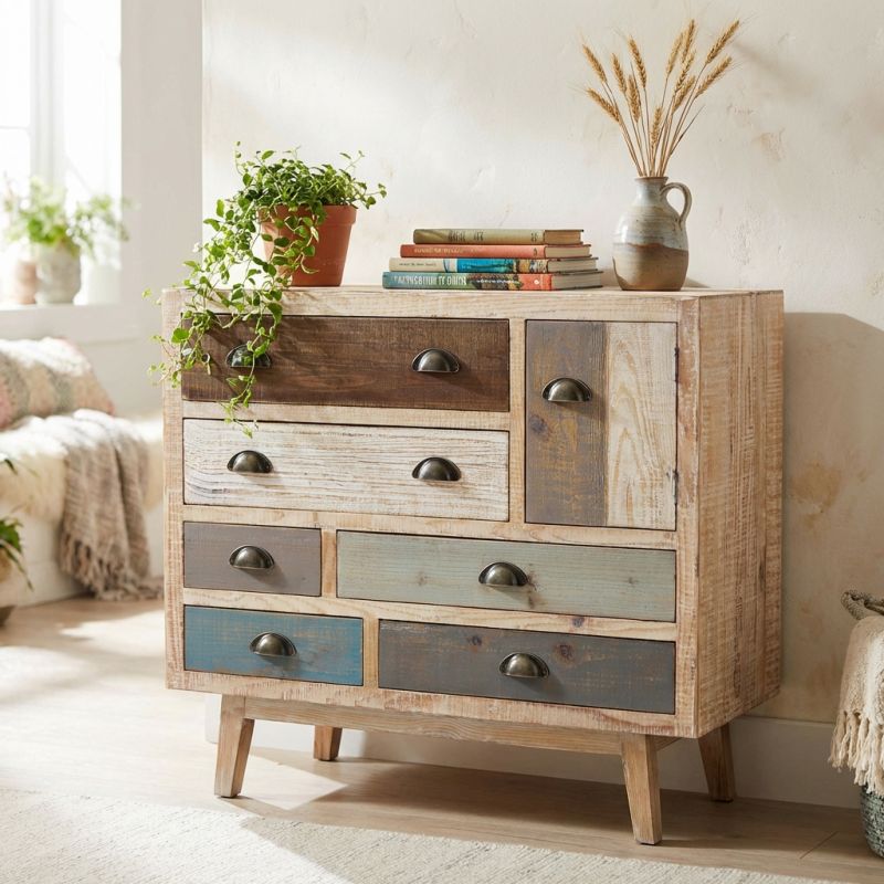 COLORWOOD - cassettiera sei cassetti in legno colorato da 90 cm