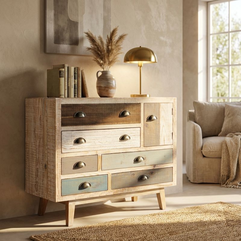 COLORWOOD - cassettiera sei cassetti in legno colorato da 90 cm