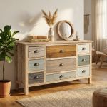COLORWOOD - cassettiera nove cassetti in legno colorato da 130 cm