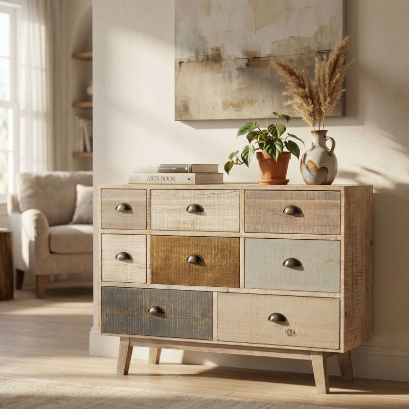COLORWOOD - cassettiera otto cassetti in legno colorato da 125 cm